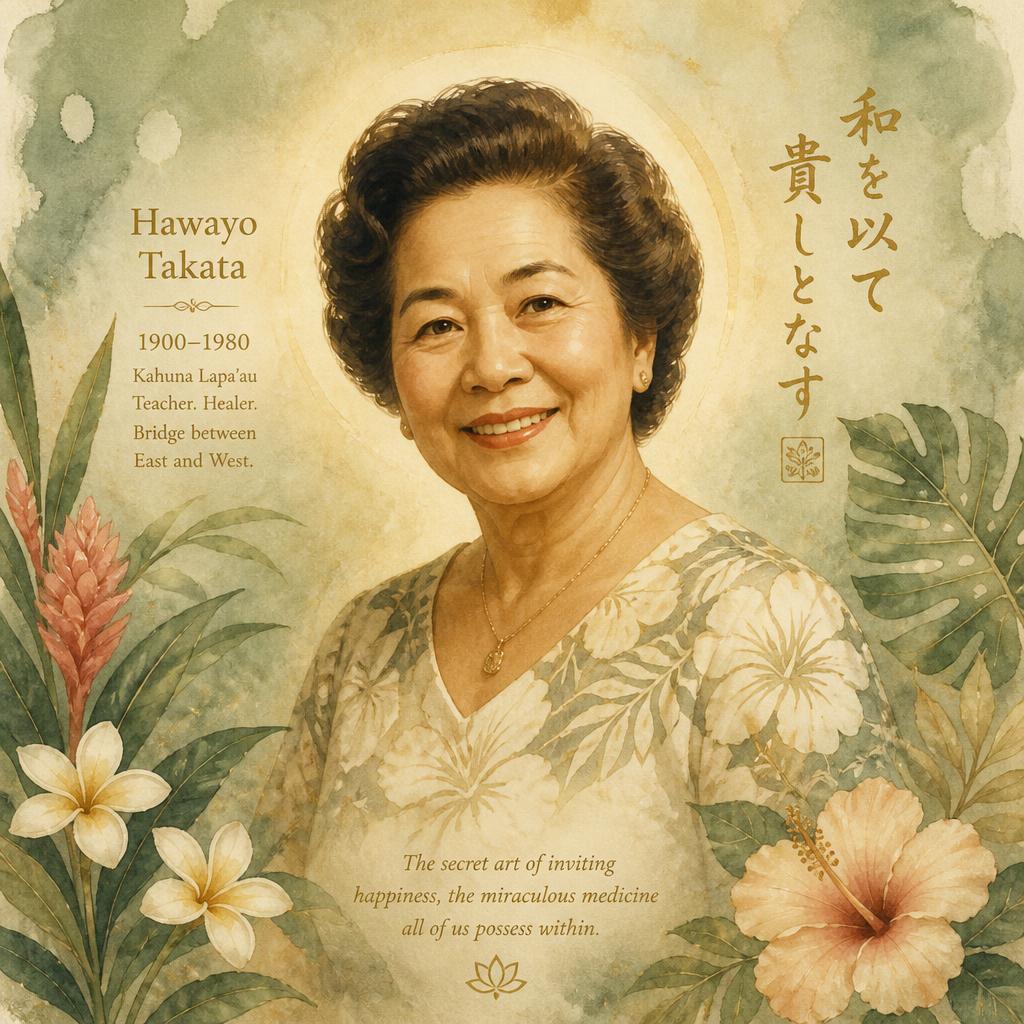 Portrait illustration of Hawayo Takata, who brought Reiki to the West